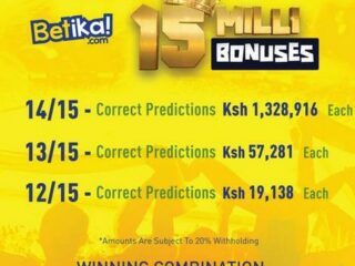 5 Sure Double chance Games from Betika Midweek Jackpot today(Win Ksh15,000,000)