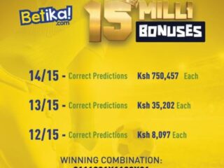 Betika Midweek Jackpot result this week, bonuses and winning combination