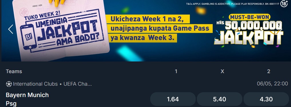 Ksh 50,000,000 Betika Must Be Won Jackpot Predictions this weekend,9/5/2026