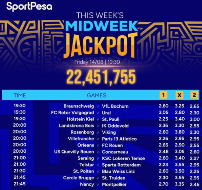 22.4M Sportpesa Midweek Jackpot Predictions,14/8/2026